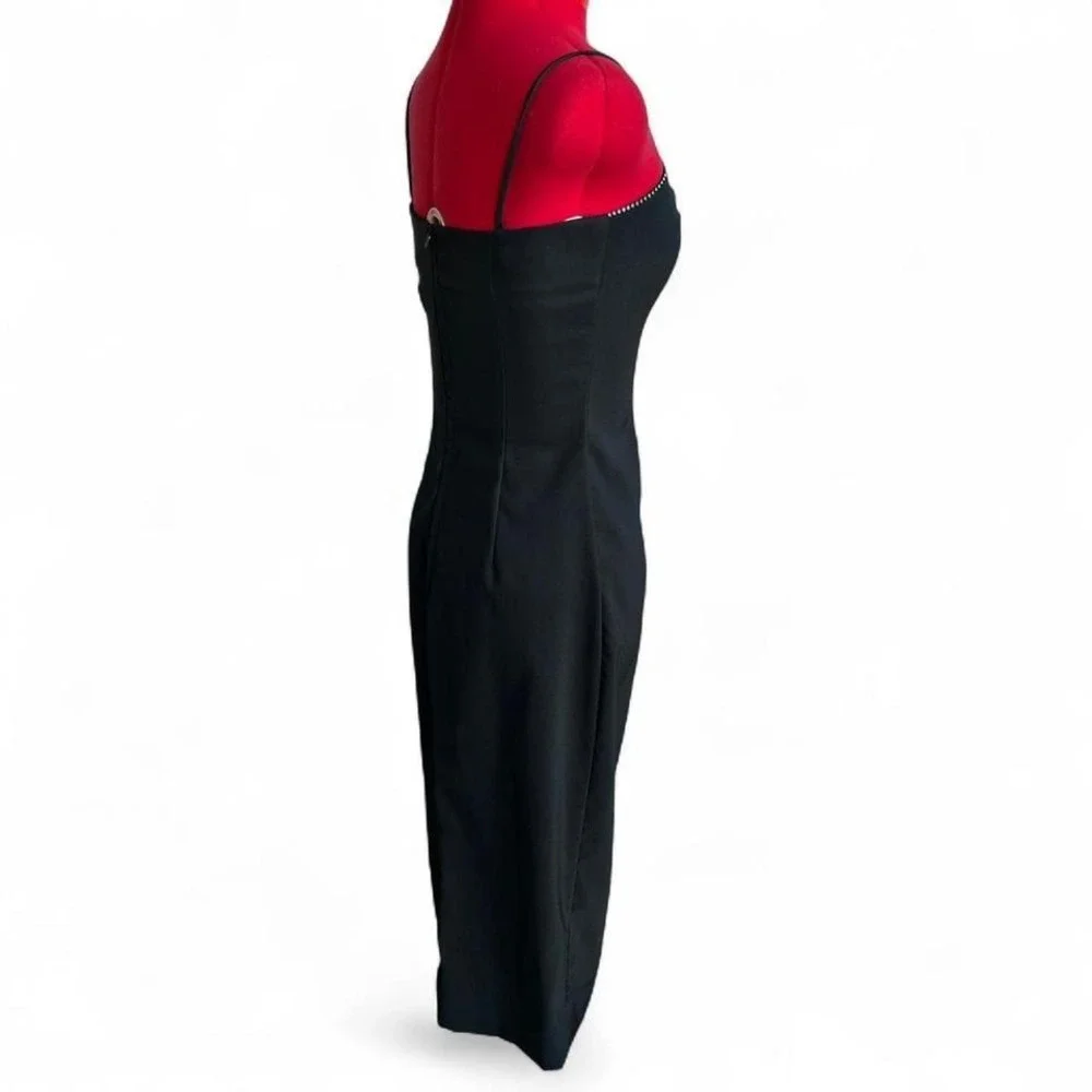 City Triangles 90s Vintage Black Spaghetti Strap Midi Dress Rhinestone‎ Trim